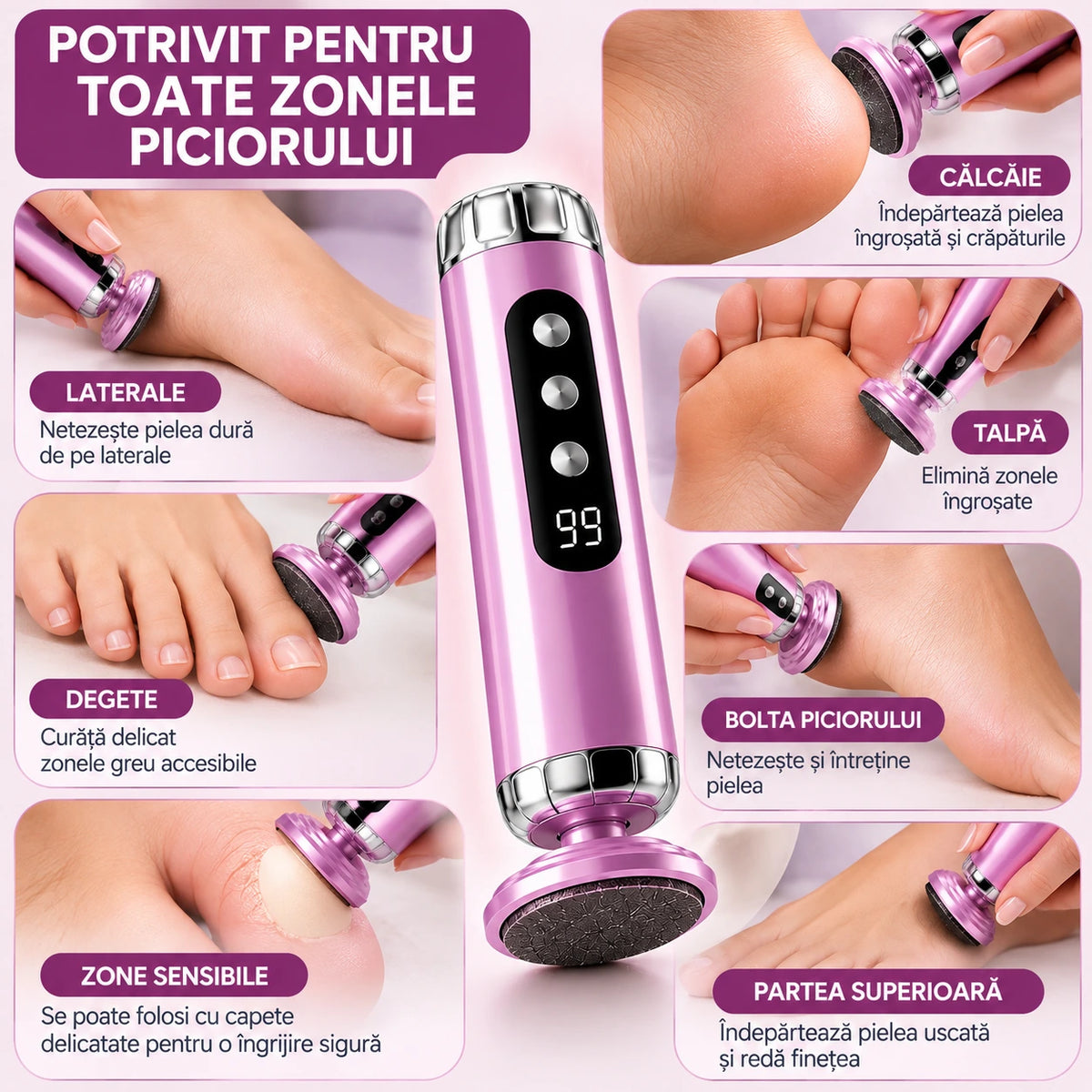 PediGlow Pila Electrica pentru Calcaie si Ingrijirea Picioarelor