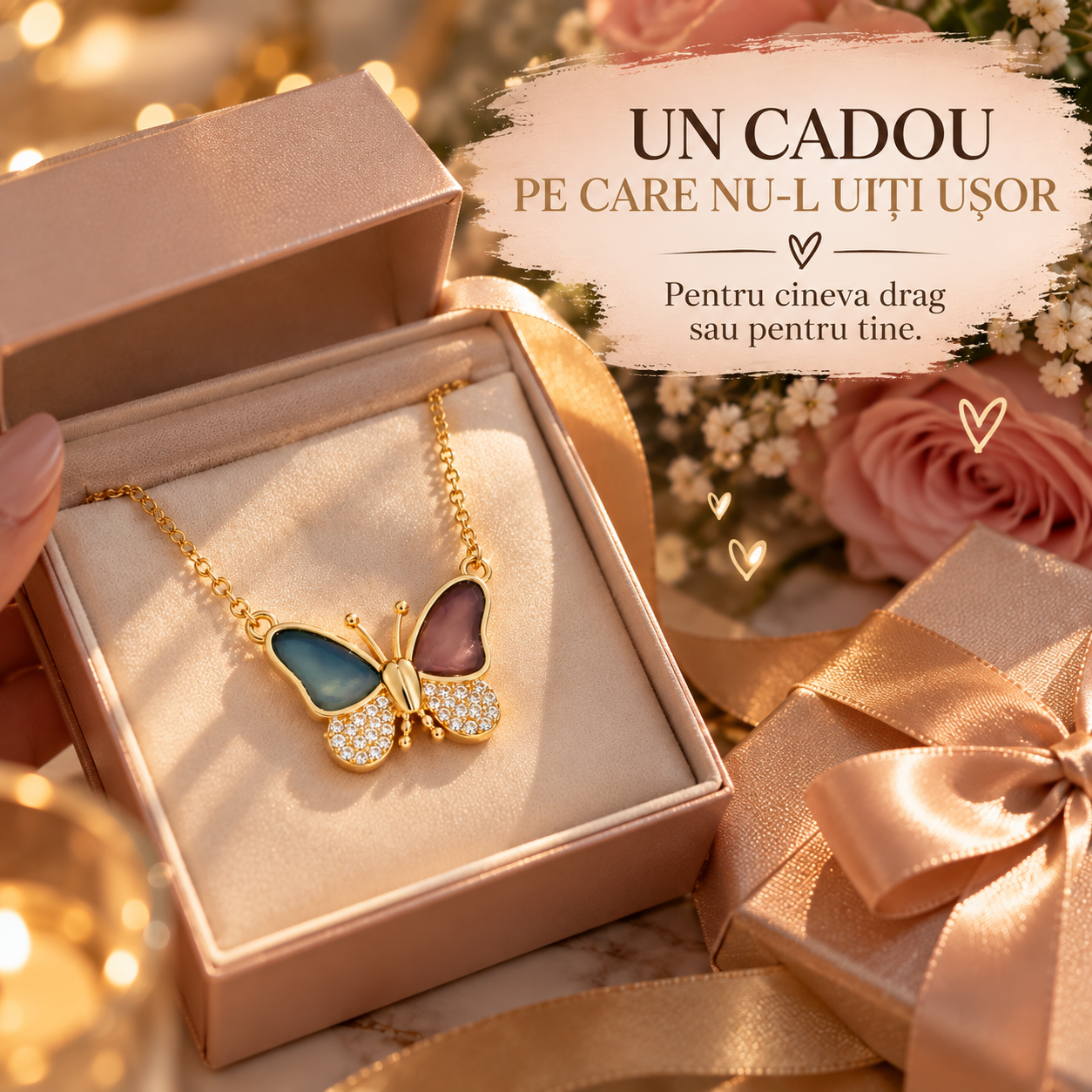 Colier Butterfly Charm - Magnetic cu Efect de Schimbare a Culorii