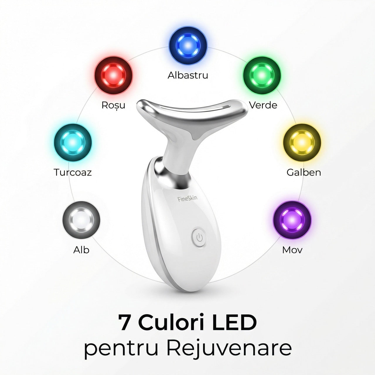 Dispozitiv Facial FineSkin pentru Ingrijirea Zonei Gatului si a Fetei, 7 Culori
